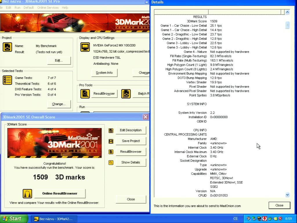 3D Mark 2001 SE - Asus V7100 Magic GeForce2 100/200 32MB