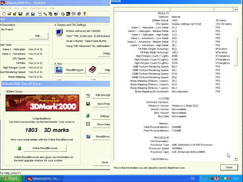 3D Mark 2000 - Asus V7100 Magic GeForce2 100/200 32MB
