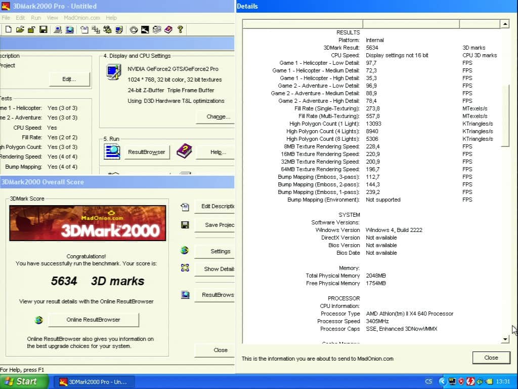 3D Mark 2000 - nVidia GeForce2 GTS 32MB DDR - Asus V7700 DELUXE