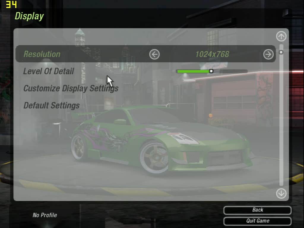 Need For Speed Underground 2 (nastavení) - nVidia GeForce2 GTS 32MB DDR - Asus V7700 DELUXE
