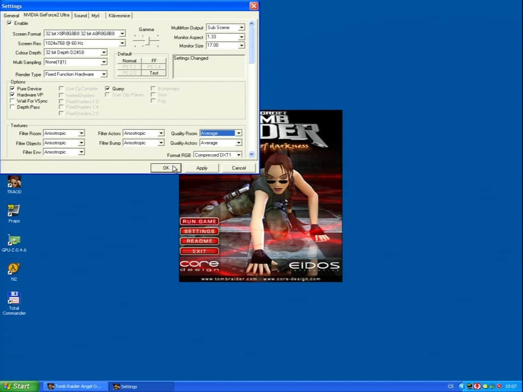 Tomb Raider – The Angel of Darkness  (nastavení) - nVidia GeForce2 Ultra 64MB DDR - Creative Annihilator2 Ultra GB0040