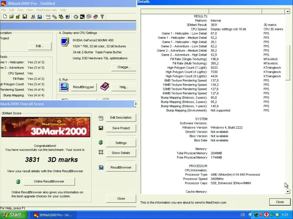 3D Mark 2000 - nVidia GeForce2 MX400 32MB SDRAM - Hercules 3D Prophet II MX