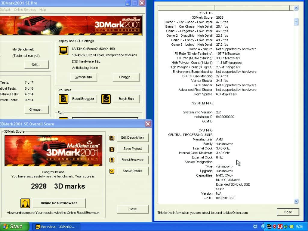 3D Mark 2001 - nVidia GeForce2 MX400 32MB SDRAM - Hercules 3D Prophet II MX