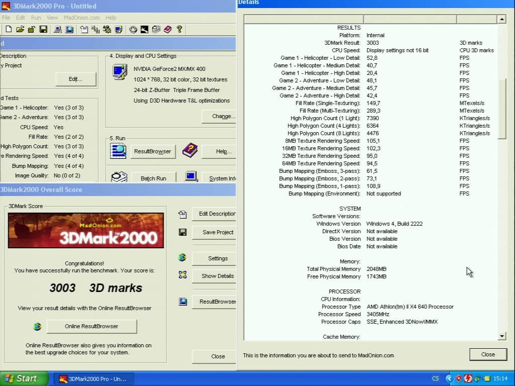 3D Mark 2000 - nVidia GeForce2 MX 400 64MB SDRAM - Palit 2852