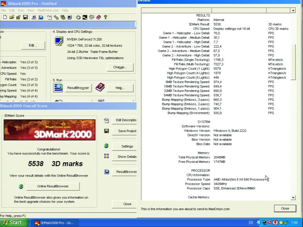 3D Mark 2000 - nVidia GeForce3 TI200 64MB DDR - Sparkle SP7000
