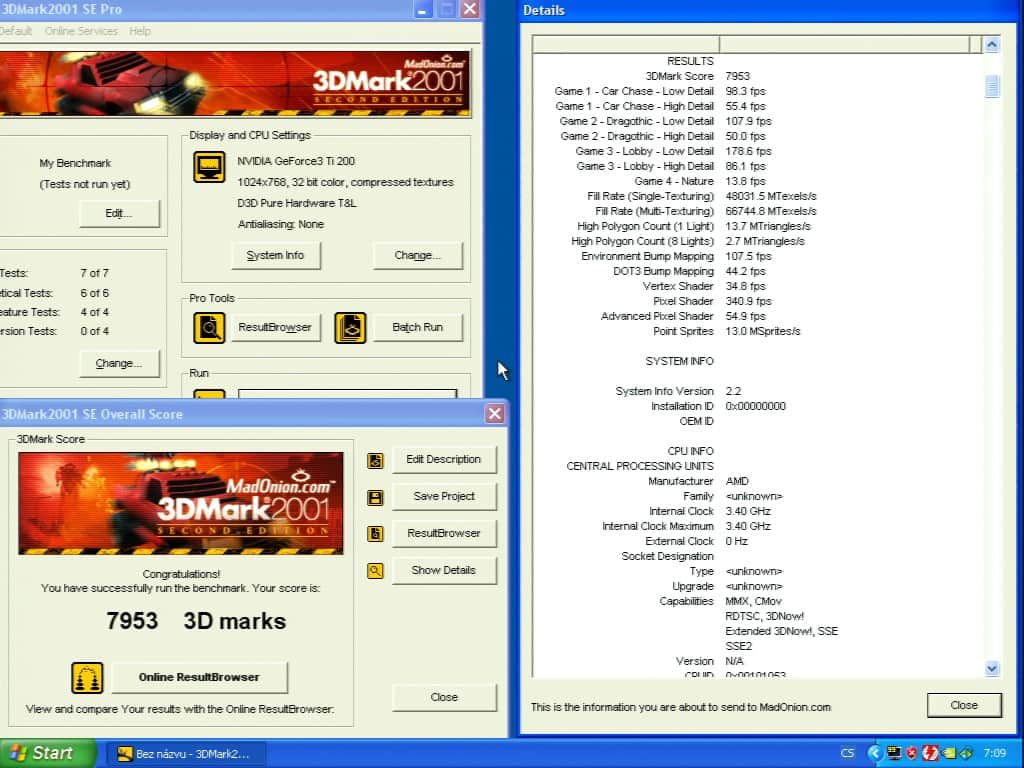 3D Mark 2001 - nVidia GeForce3 TI200 64MB DDR - Sparkle SP7000